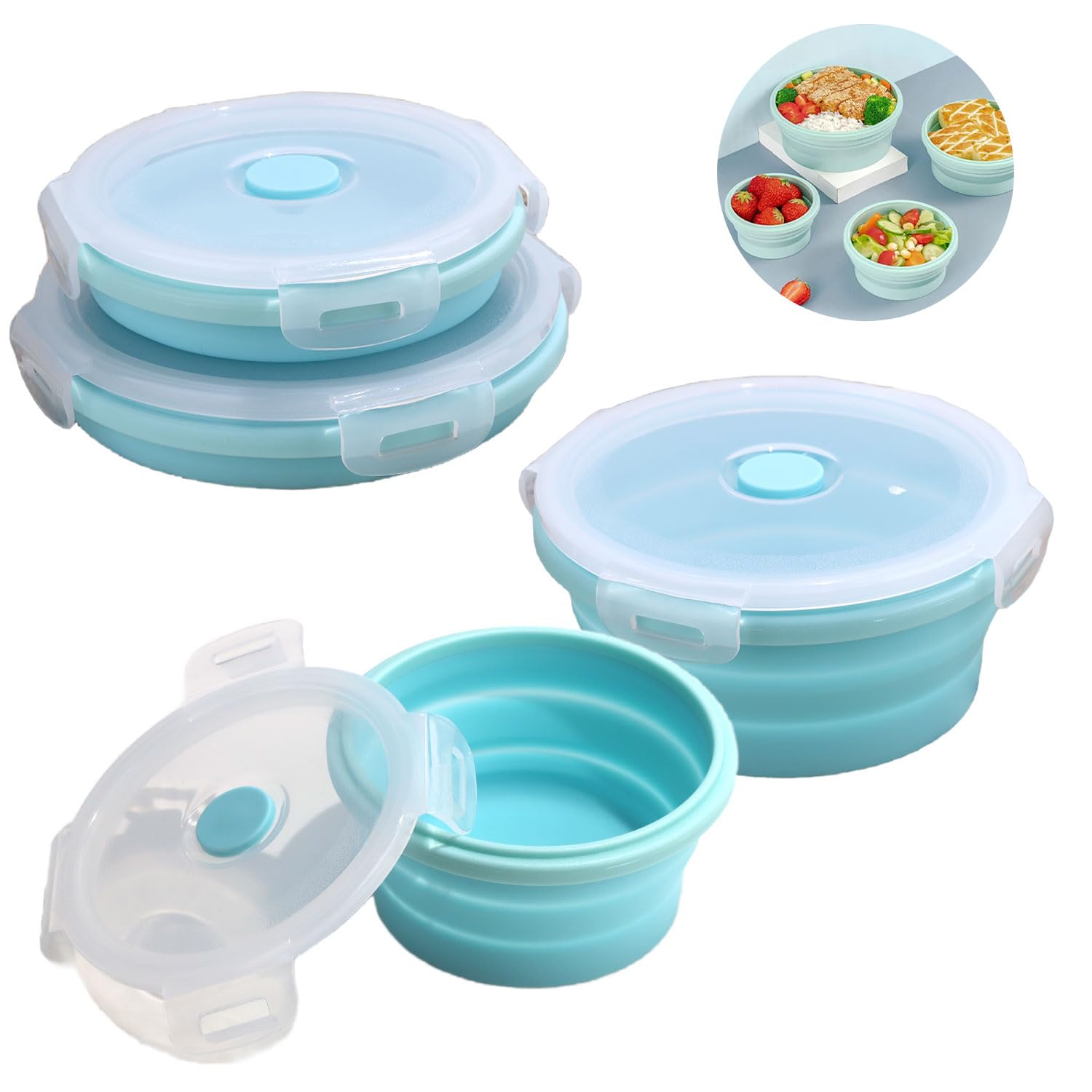 2 Pezzi Ciotola pieghevole Campeggio,Ciotola da campeggio portatile,Ciotole Pieghevoli Campeggio con Coperchio Silicone per campeggio escursionismo cucina scuola all'aperto,350 ml + 500 ml