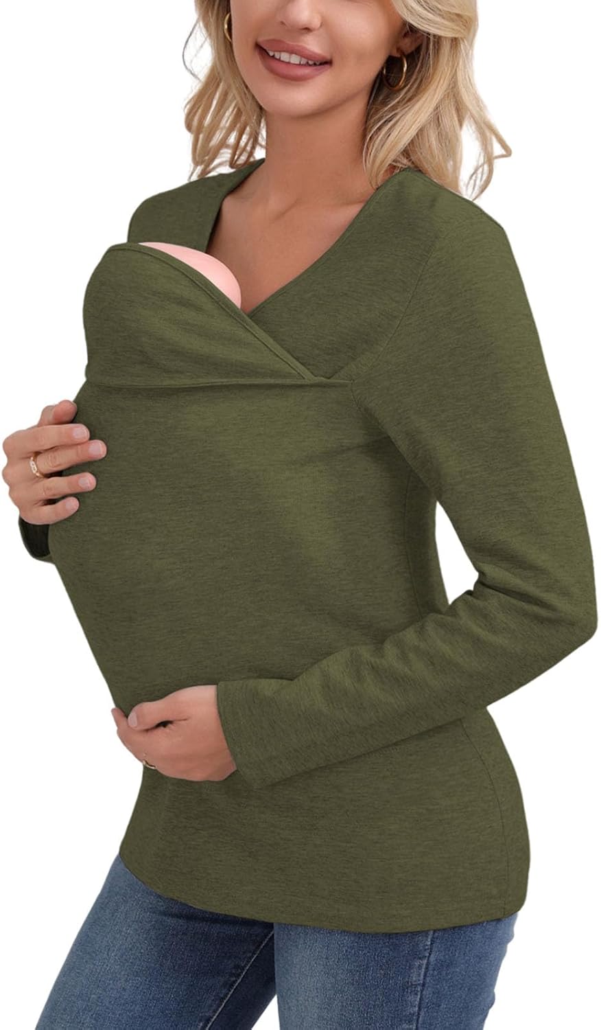 Kangaroo Shirt for Dad and Baby, V-Neck Long Sleeve T-Shirt, Grey, Male, Baby Boys, Modern, Loose Fit - Image 2