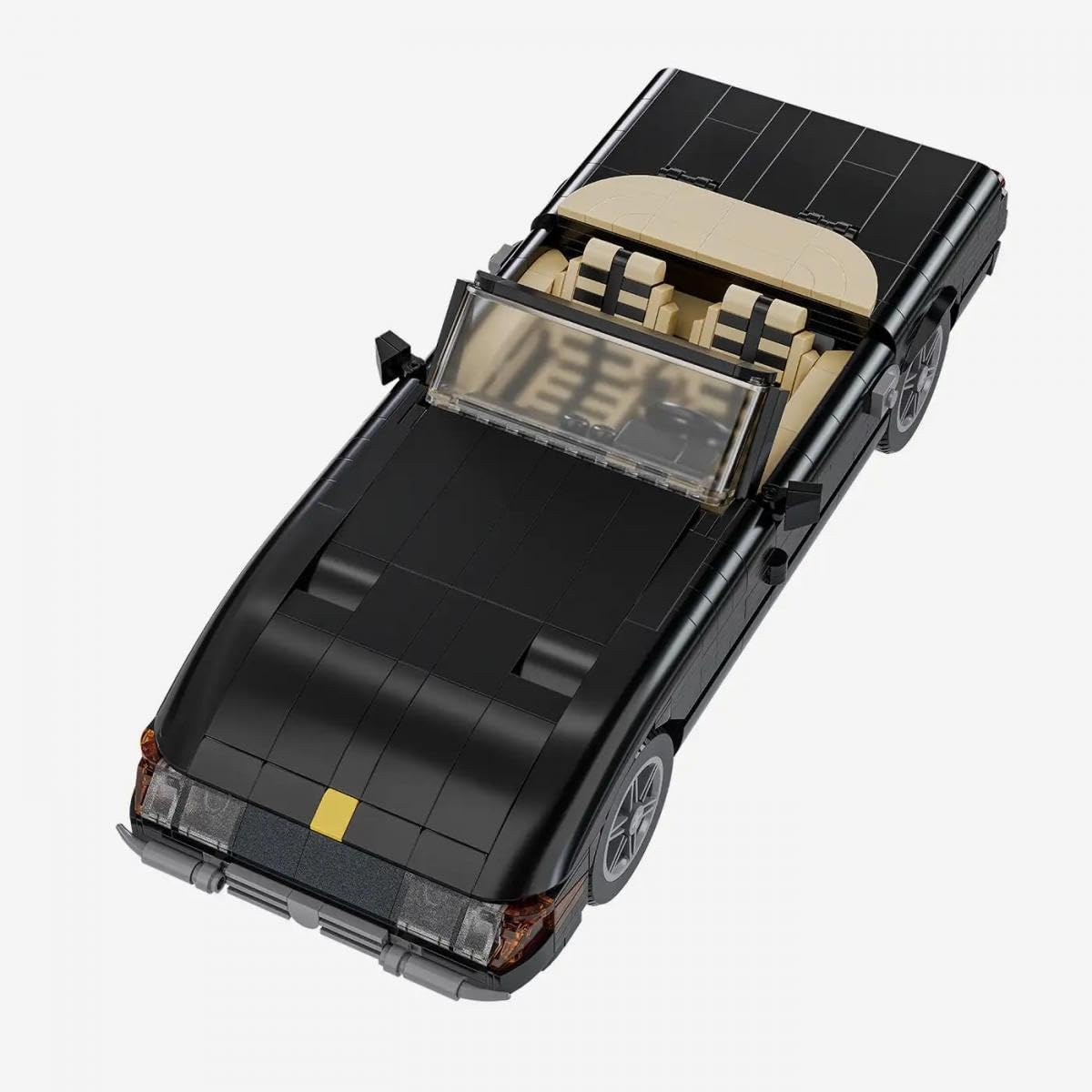 BlueBrixx 1970er Sport Cabriolet schwarz, 1291 Klemmbausteine, Oldtimer | Maßstab 1:18, 290 x 120 x 90 mm, offenes Verdeck, heller Innenraum, silberne Felgen, für Sammler, 109262