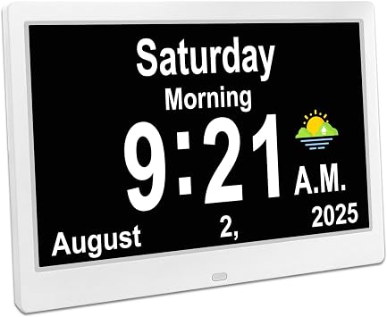SSYA Dementia Clocks with Day and Date for Seniors,13 Alarms Custom Reminders, Extra Large Digital Calendar Clock for Elderly. (White)