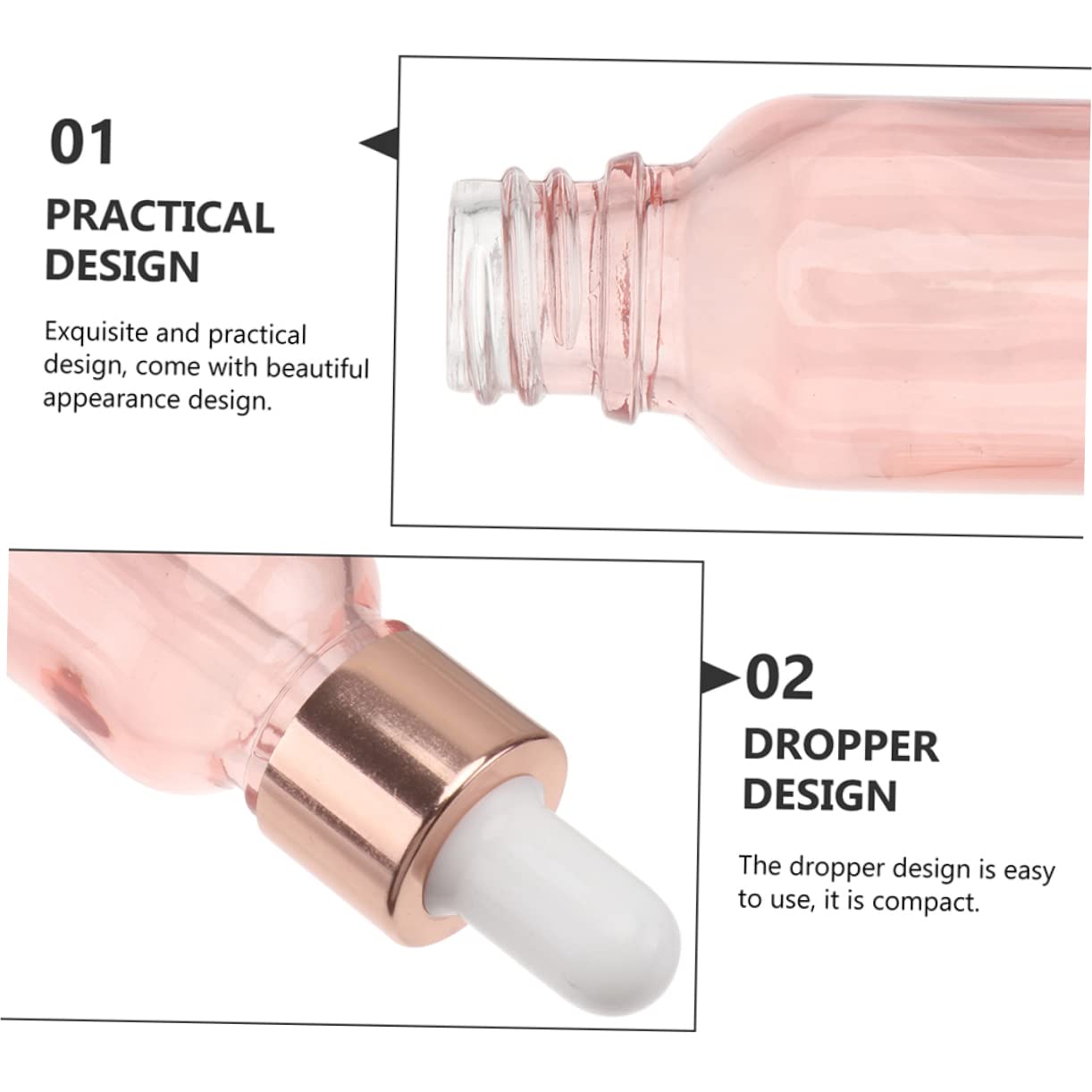 WOONEKY 8 Pack Essential Oil Bottles Subtle Pink Tinted Glass Dropper Bottles for Essential Oils and Perfumes