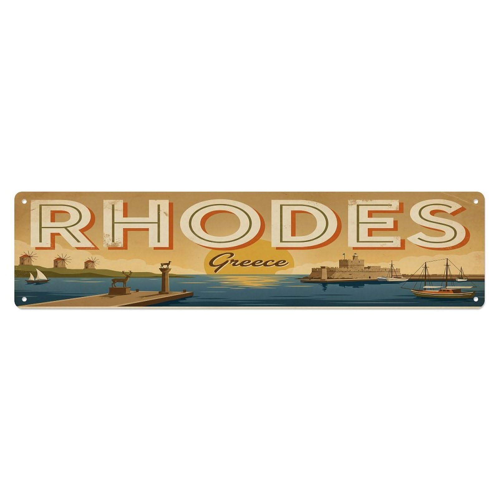 Vintage Travel Greece Rhodes Metal Tin Sign
