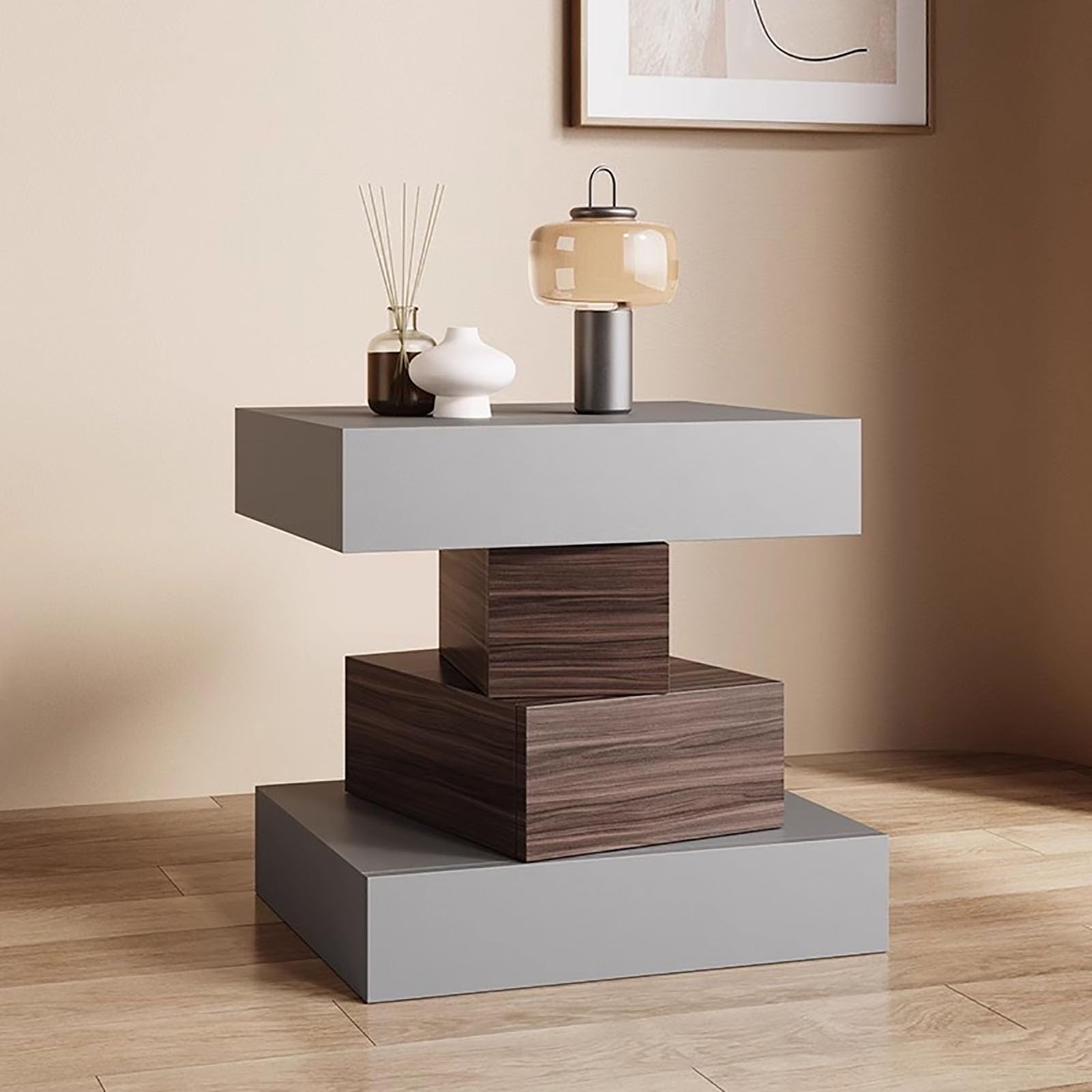 SXZenSpace Modern Creative Nightstand,Minimalist Mid-Century with Drawer Bedside Table Solid Wood Bedroom Furniture for Living Room,D,45x40x50cm(18x16x20inch)