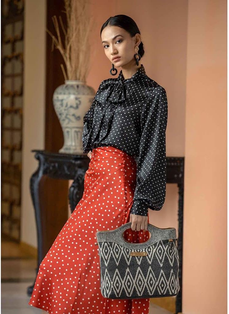 Myra Bag Being Social Tote Bag Upcycled Canvas, Rug, Leather & Cowhide S-2605