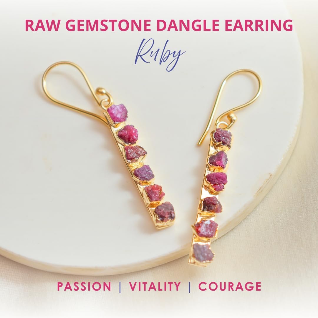 Gempires Genuine Gemstone Drop Bar Earrings for Women 14k Gold Plated Hammer Finish Dangle Handmade Hypoallergenic Crystal Jewelry Gift - Image 3