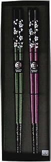 Sunny Juego de 2 palillos japoneses, diseño de cerezo, color verde y morado