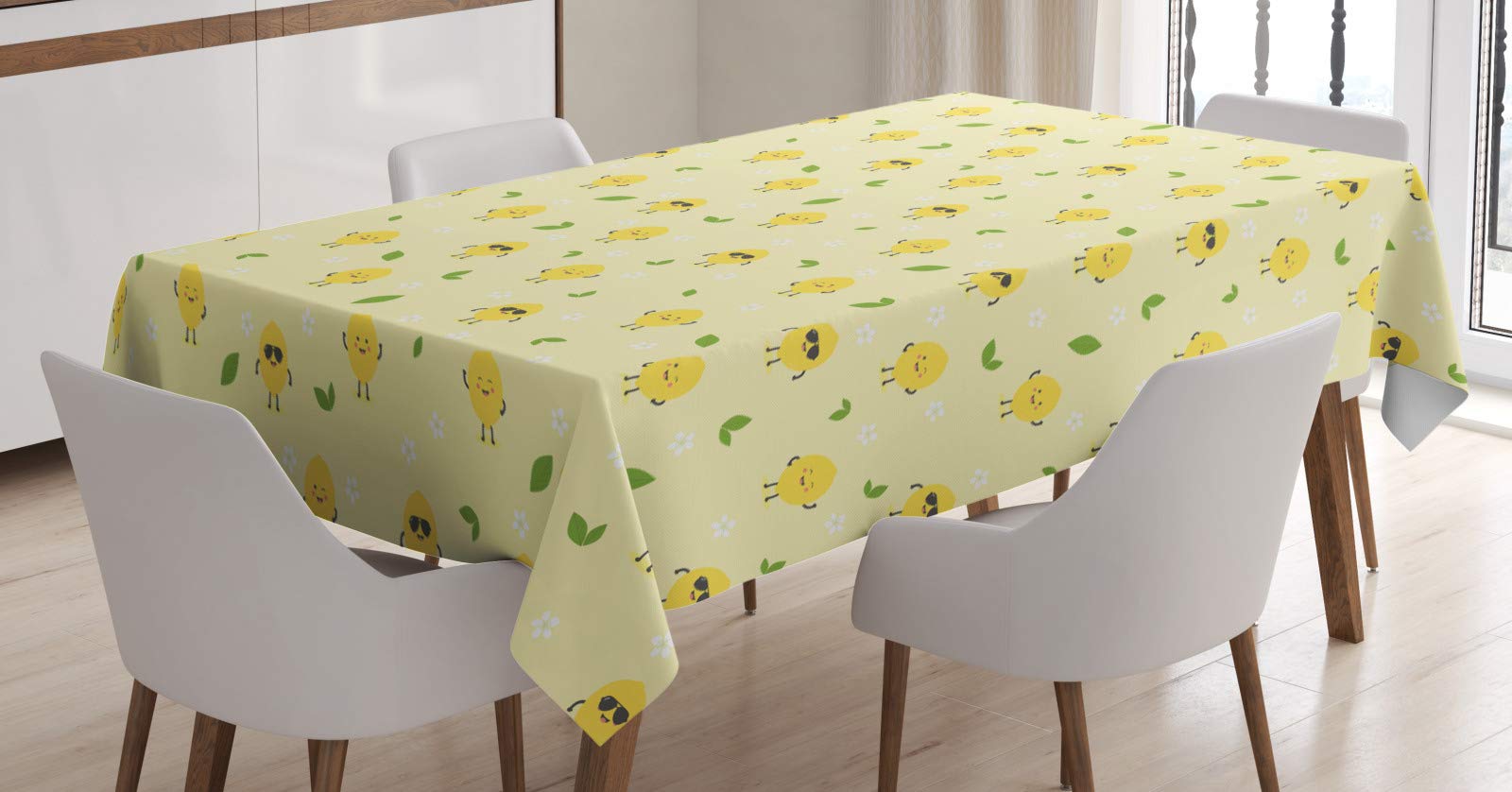Tovaglia Rettangolare 140x240 Cm Con Rami Di Limone - Verde E Giallo, Impermeabile E Antimacchia - Per Interni Ed Esterni