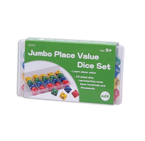Miniatura 7 de edxeducation Dados jumbo de valor posicional  Juego de 24 unidades  Multicolor  Base de aprendizaje 10 y valor posicional  Manipulativo de