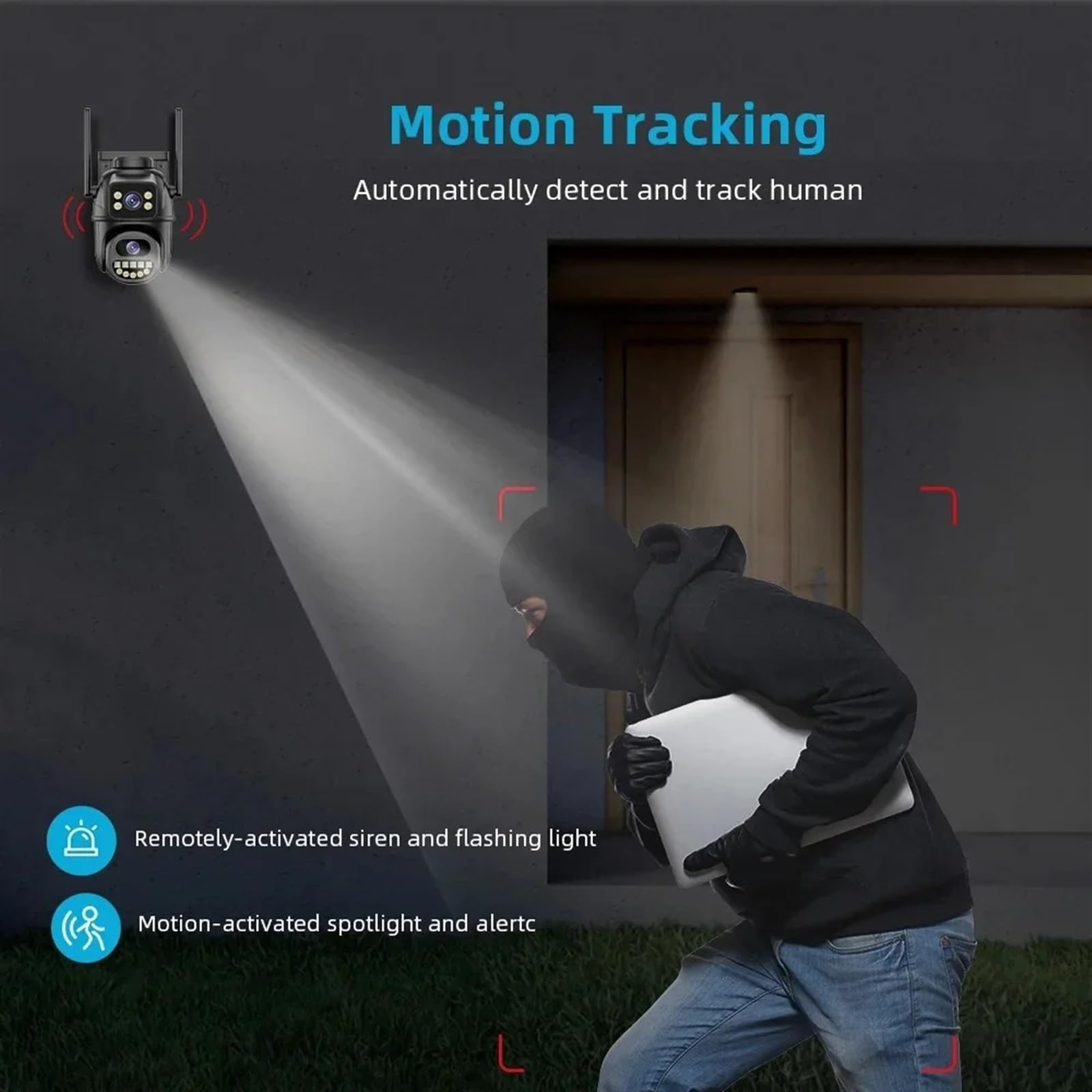Caméra de sécurité, Caméra extérieure sans Fil PTZ 4K 8MP, Double Objectif, Audio bidirectionnel, détection Humaine, Vision Nocturne Couleur, IP66, sécurité(4MP Camera No Card)