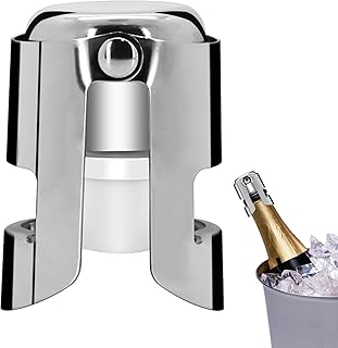 1Pc Champagne Stoppers with Stainless Steel Champagne Saver with Food Grade Silicone Leak proof Keep Fresh Suitable for Champagne, Cava, Prosecco and Sparkling Silver (1)