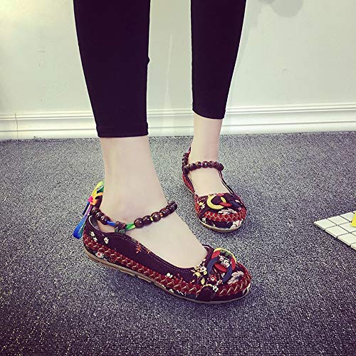 Women's Beading Round Toe Embroidered Shoes Lace Up Colorful Casual Flats Shoes4