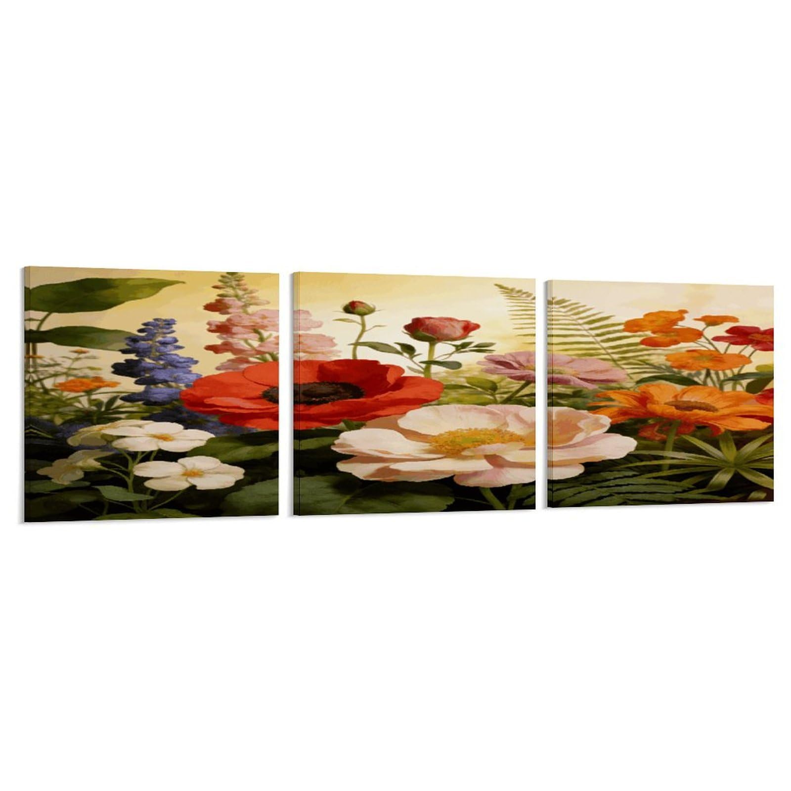 Khauerbc Style Set Of 3 Flowers Plants Wall Art，Paintings Artwork For Living Room, Hallway, Bedroom, Office Wall Decor For Living Room, Hallway, Bedroom, Office Paintings Artwork 8X8 Inch