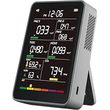 Professional Indoor Air Quality Monitor with AQI Alerts, Portable Real-Time Detector for Home, Car, Plants & Pet Light Gray