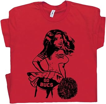 تي شيرت Vintage Buccaneers تي شيرت كرة قدم ريترو للرجال والنساء والسيدات والرجال تي شيرت Buccaneers Cute Cheerleader بشعار ورسومات