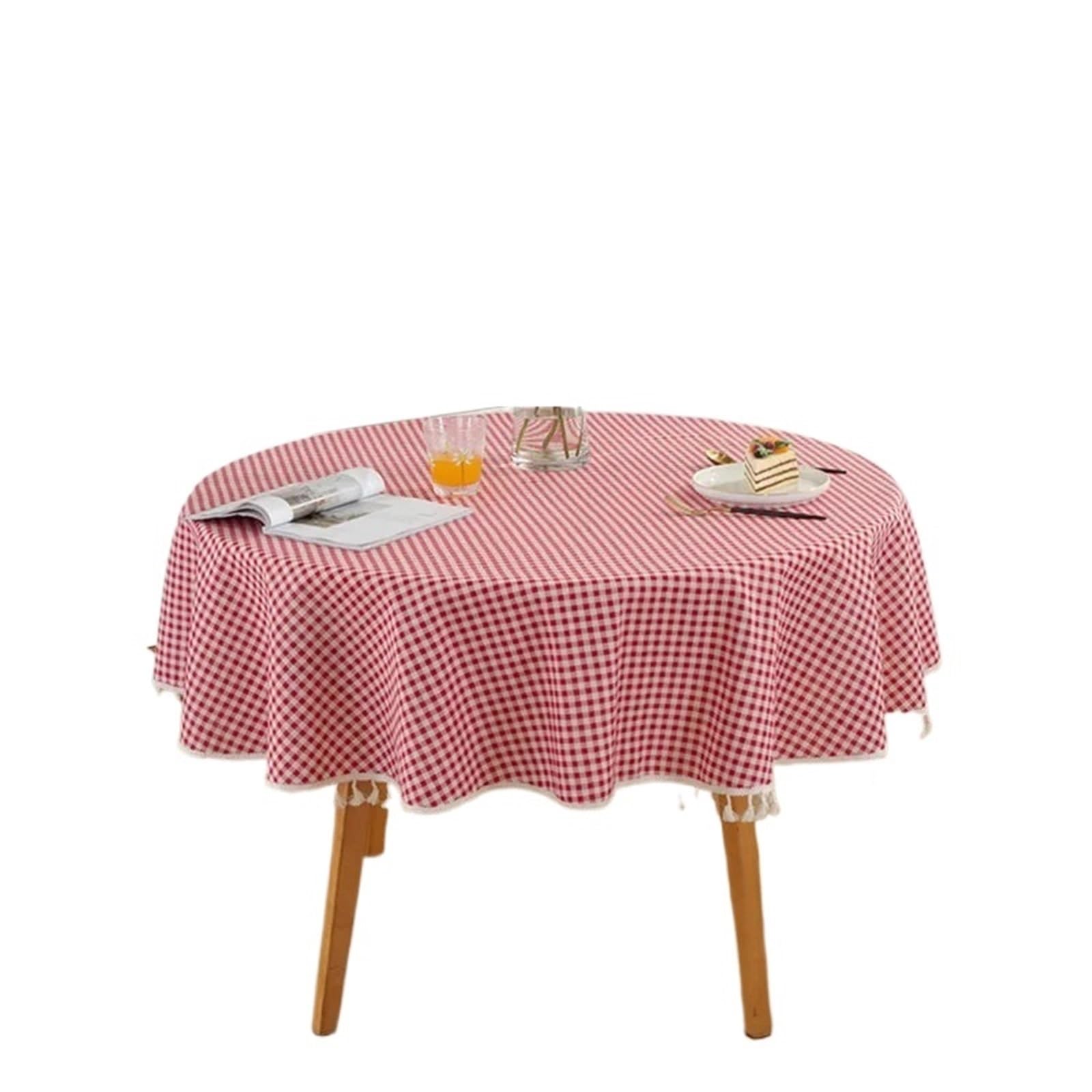 Nappe en lin ronde rouge pour masquer les tables usées avec élégance