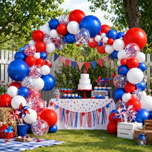 Image of Red White and Blue Balloons, 60 Pcs 12 Inch Navy Blue Red White Latex Set with Confetti, 4th of July Balloons Patriotic Independence Day Party Decor, Birthday Baby Shower Graduation Supplies
