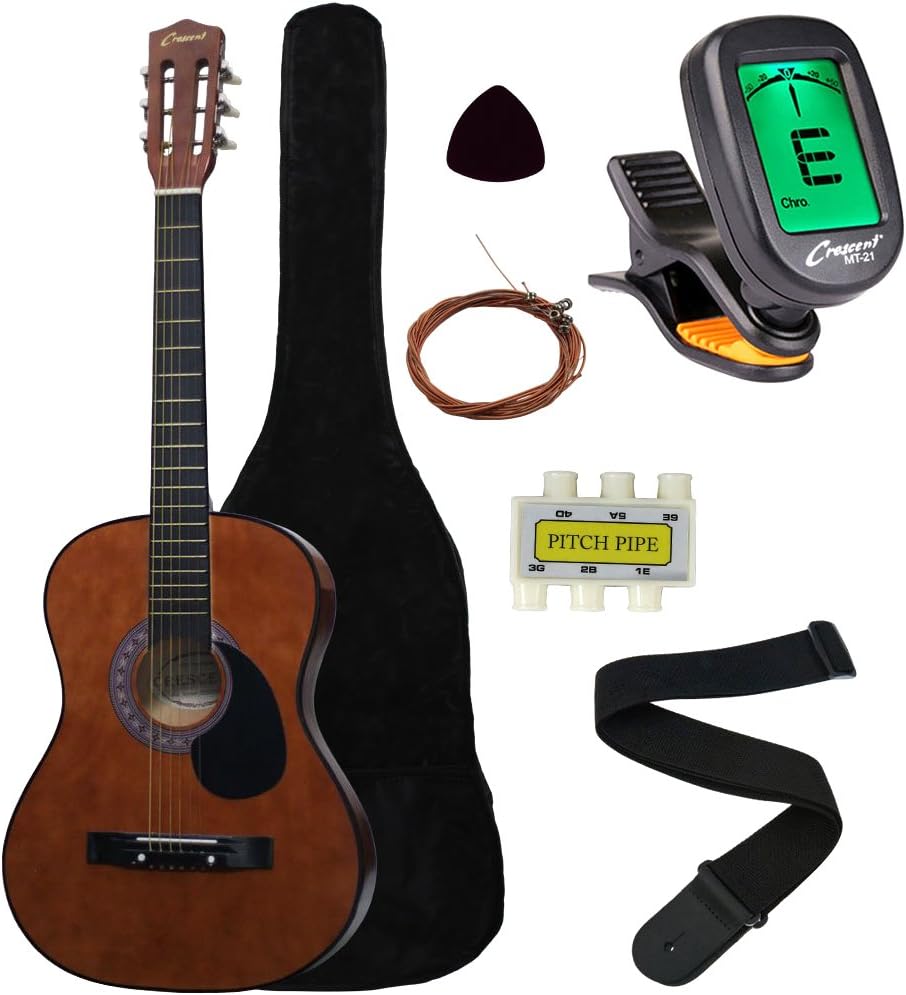 Crescent MG38-CF 38" Acoustic Guitar Starter Package, COFFEE (Includes CrescentTM Digital E-Tuner)