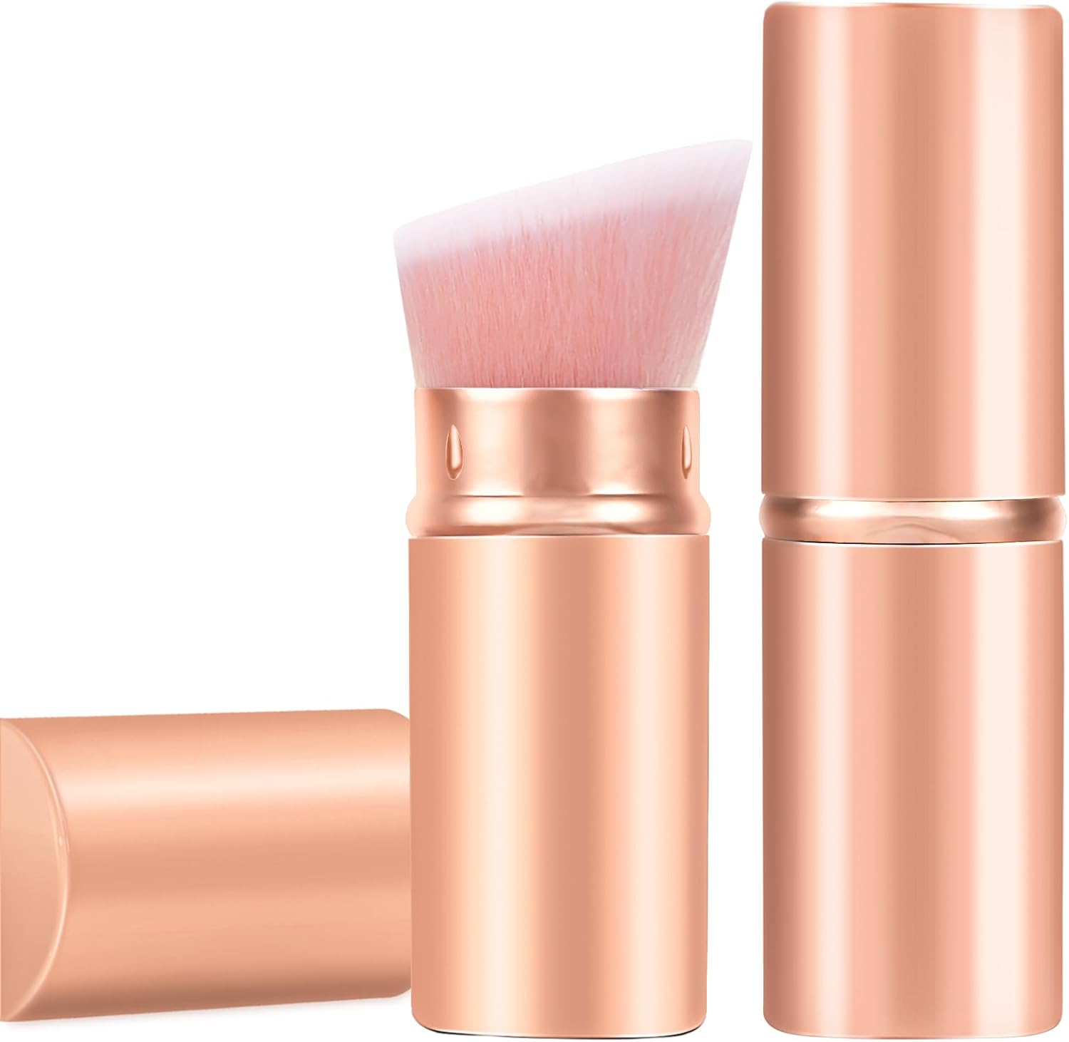 Falliny Retractable Foundation Makeup Brushes, Travel Angled Kabuki Powder Brush Liquid Foundation Sunscreen Brush with Cover Perfect for Blending Liquid, Cream or Flawless Powder Cosmetics