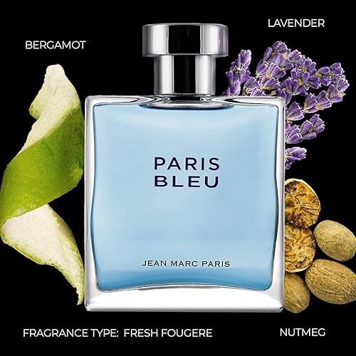 Miniatura 2 de Jean Marc Paris Paris Bleu Homme Eau de Toilette Spray, 3.4 fl. oz., azul, colonia para hombre, colonia fresca, notas de bergamota, lavanda y cuero