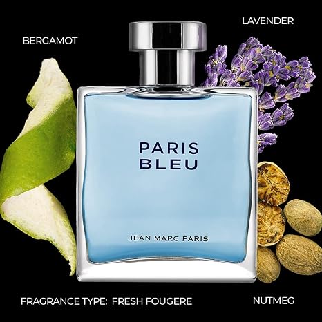 Jean Marc Paris Paris Bleu Homme Eau de Toilette Spray, 3.4 fl. oz., blue, Men's Cologne, Fresh Cologne, Notes of Bergamot, Lavender and Leather
