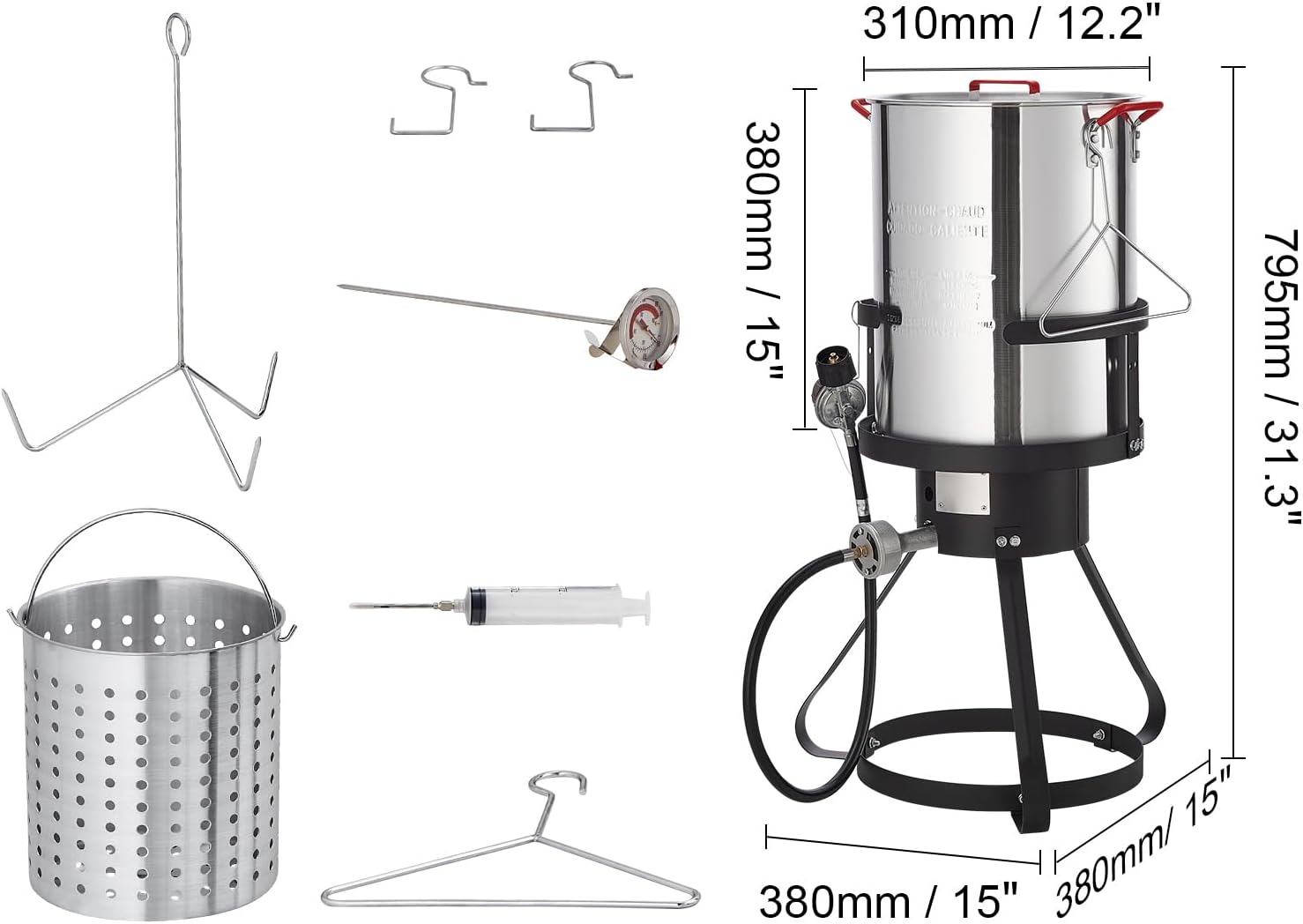 Happybuy 30-Qt Turkey Deep Fryer, Outdoor Seafood Fryer Boiler Set, 54,000 BTU Propane Gas Burner, Aluminum Pot with Basket & Poultry Rack, Includes Thermometer