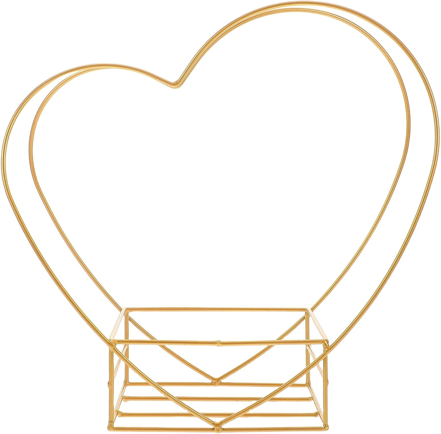 Heart Shaped Iron Flower Holder Stand for Floral Arrangements and Bouquets, Gold-plated Flower Basket with Simple Design for Weddings and Home Decor