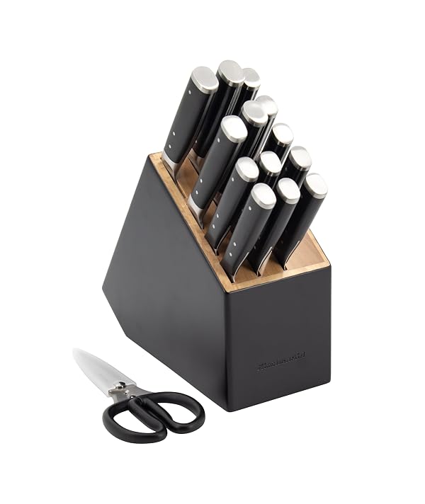 KitchenAid -Gourmet Block Knife Set, Stylish and Functional (Black, 15 Piece) by KitchenAid - Used condition - CA$115.05