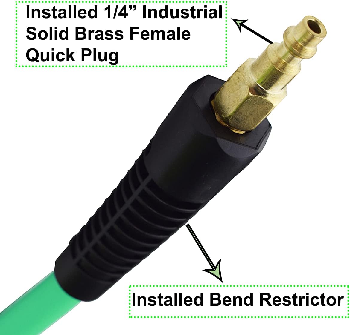 YOTOO Hybrid Air Hose 1/4-Inch by 25-Feet 300 PSI Heavy Duty, Lightweight, Kink Resistant, All-Weather Flexibility with 1/4-Inch Industrial Quick Coupler Fittings, Bend Restrictors : Tools & Home Improvement
