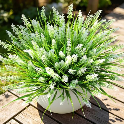 Image of AmyHomie 16 PCS Artificial Flowers for Outdoors,White Fake Lavender Plants