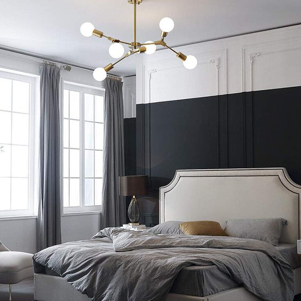 Sputnik Chandelier 9 Lights Modern Gold Brass Ceiling Light Fixture Industrial Vintage Pendant Lighting for Dining Room Kitchen Living Room Bedroom,Brass,6 Lights