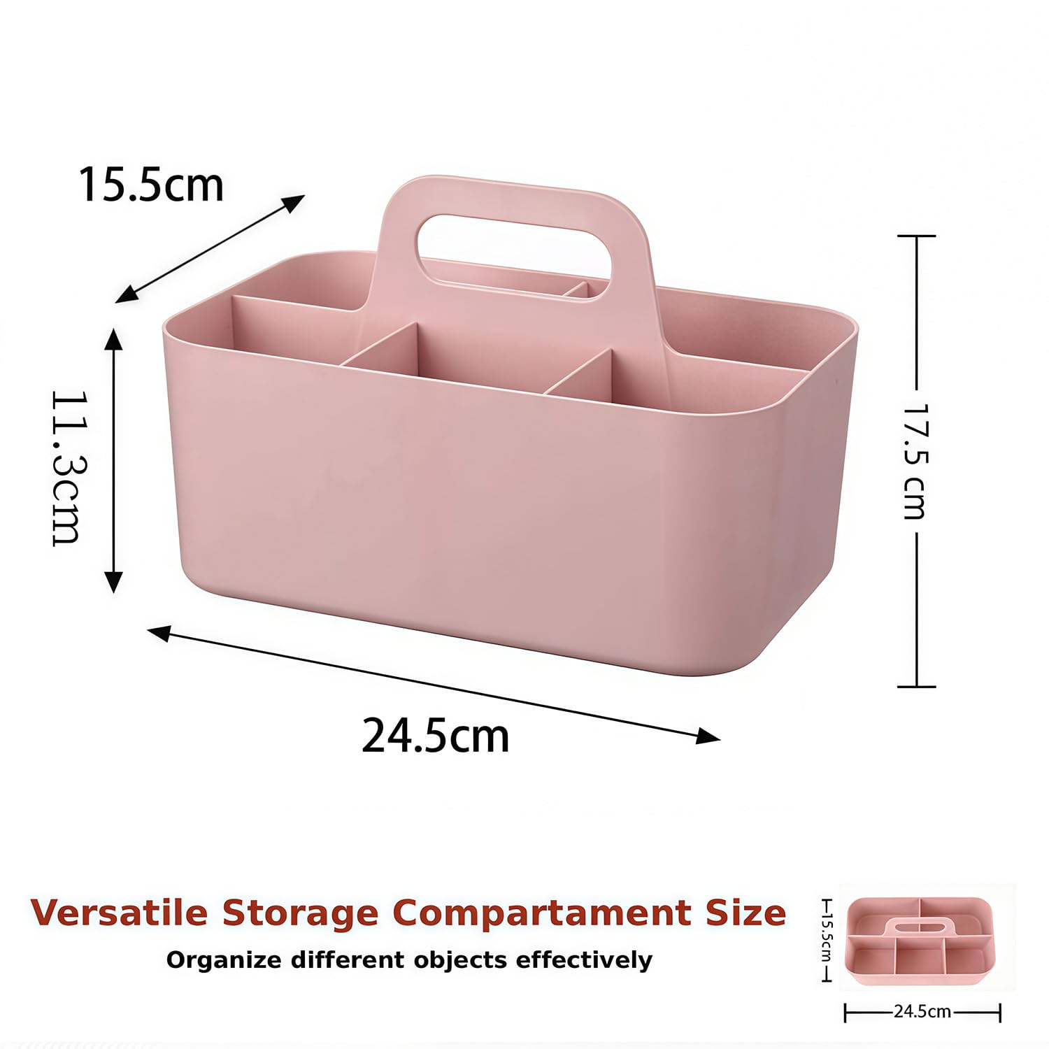 Stapelbarer Aufbewahrungskorb mit Griff - Organizer für Putzmittel mit 5 Fächern, Küche, Bad, Schminktisch & Bastelzubehör, Ablagefächer für Makeup, Nähutensilien (Rosa 24.5x15.5x17.5 cm)