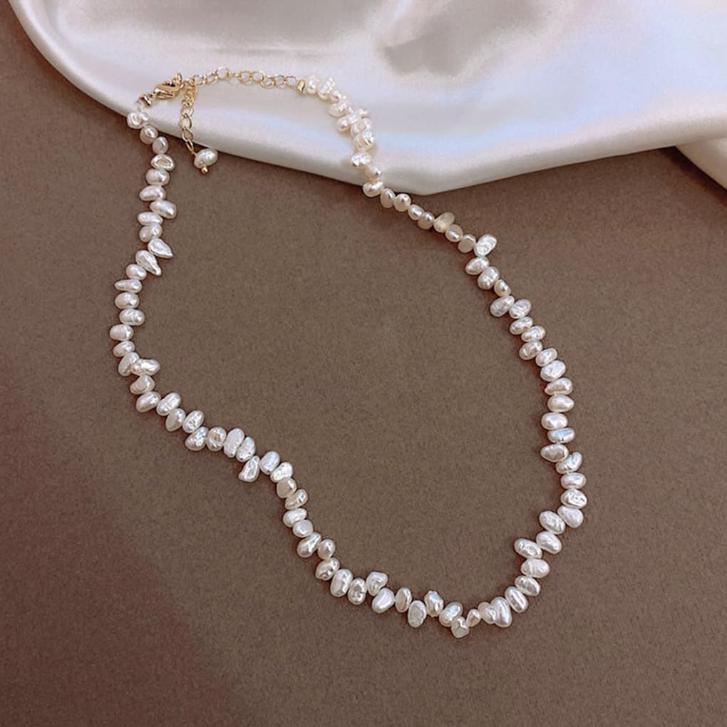 Baroque Seed Pearl Choker Necklace for Women 14K Gold Irregular Vintage Pearl Beaded Necklace Minimalist Beads Choker Wedding Christmas Accessory - Image 6