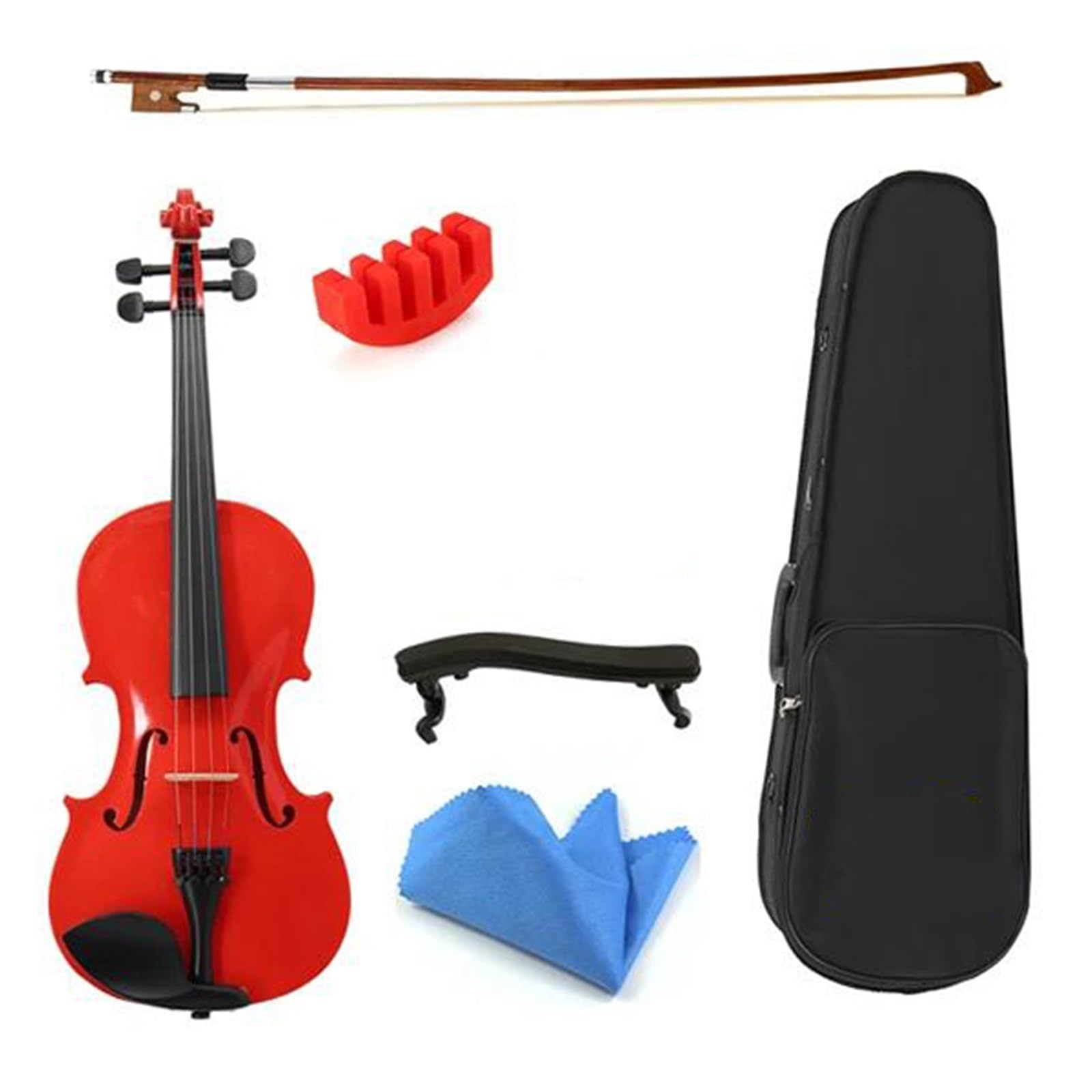 Violino 3/4 Violino Acustico In Legno Massello Rosso Con Custodia Per Archetto Corde Per Poggiaspalle E Sordina Adatta Ai Principianti