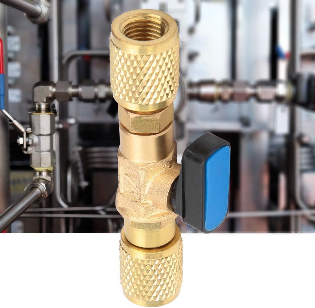 Hyuduo Brass Refrigerant Ball Valve Adapter 1/4 Inch for HVAC AC Charging Port – R410A R134a A/C Repair Fitting, Refrigeration Valve Core Tool