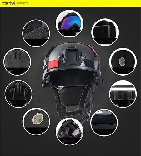 Mich Airsoft Helm Und Maske,Mit Seitenschiene Für NVG Mount Mit Abnehmbarer Und Verstellbarer Brille CS Helm Set