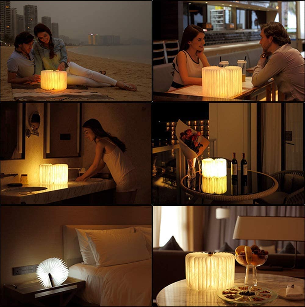 LED Livre Lampes Pliante Rechargeable par USB, lumière LED magnétique en bois avec Batterie Lithium en Bois en Papier DuPont Veilleuse Lampe de chevet, Couleur Noyer (22x16x2.5cm)