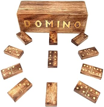 STORE INDYA Handmade Classic Wooden Dominoes Game Set of 28 Double Six Tiles with Storage Box
