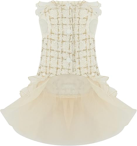 Miniatura 2 de Vestido a cuadros para perro, tutú de encaje de tul, falda de princesa con perlas, accesorio para perros pequeños, Navidad, vacaciones, boda, fiesta