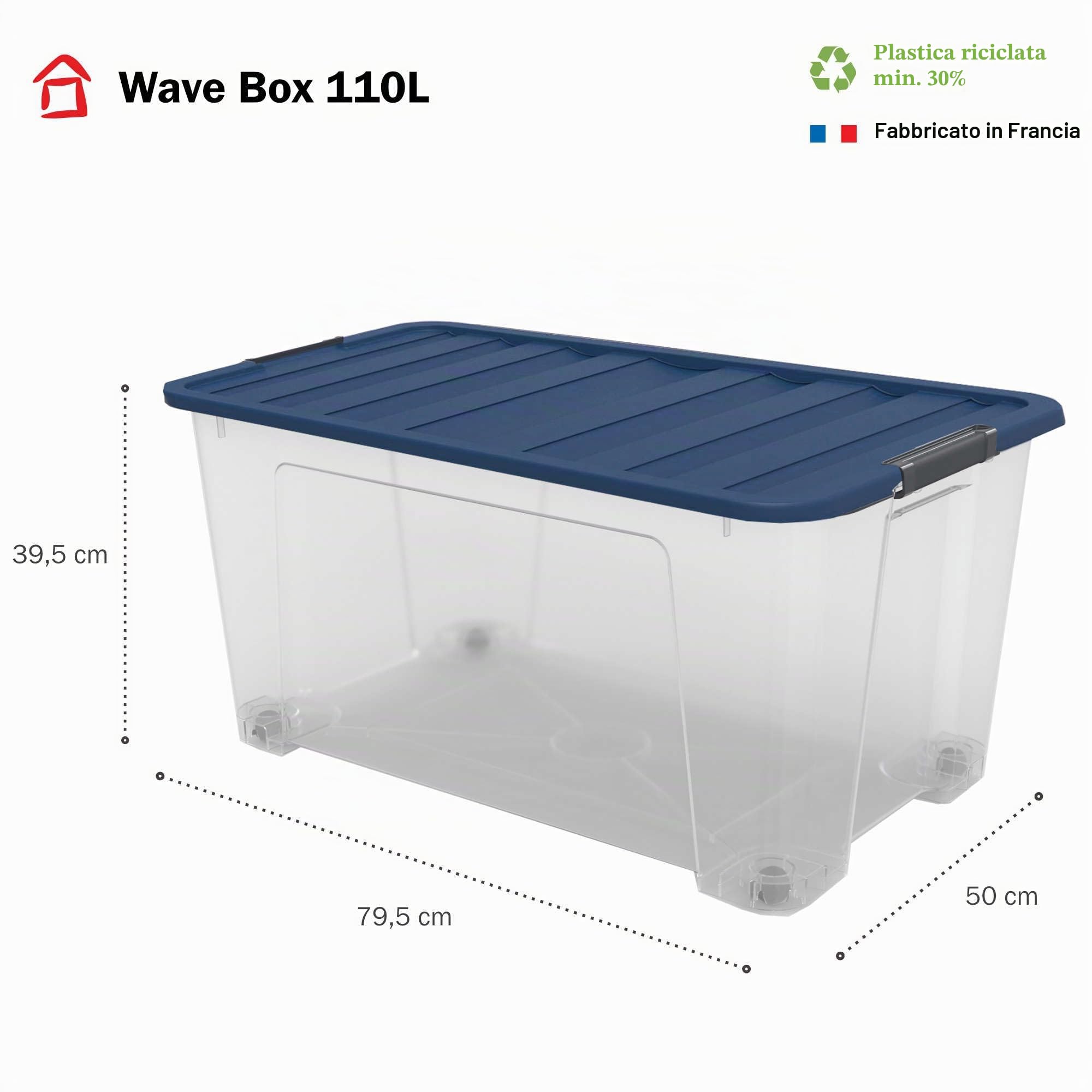 Sundis Wave Box, scatola portaoggetti 110L, con coperchio a clip | Con ruote, impilabile, plastica trasparente, ideale per riporre la camera da letto, i giocattoli, l'ufficio, la soffitta
