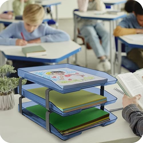 Miniatura 3 de Acrimet Bandeja tradicional de 3 niveles, diseño de carga frontal, tamaño de letra A4, organizador de escritorio (plástico) (color azul transparente)