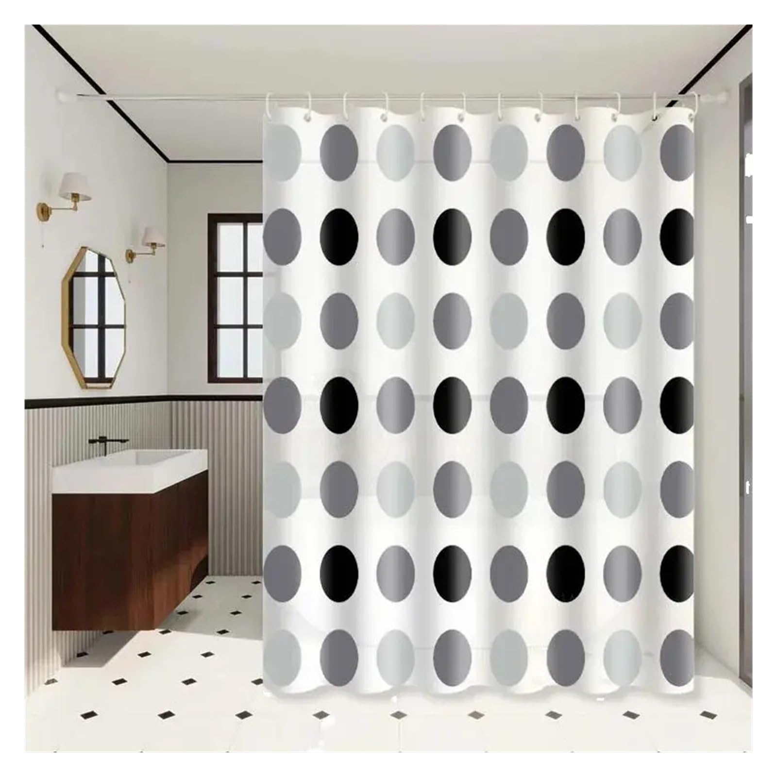 PIGENEQW Shower Liner Cloth Waterproof Polka Dot Bathroom Partition Curtain for Decoration(180x200cm)
