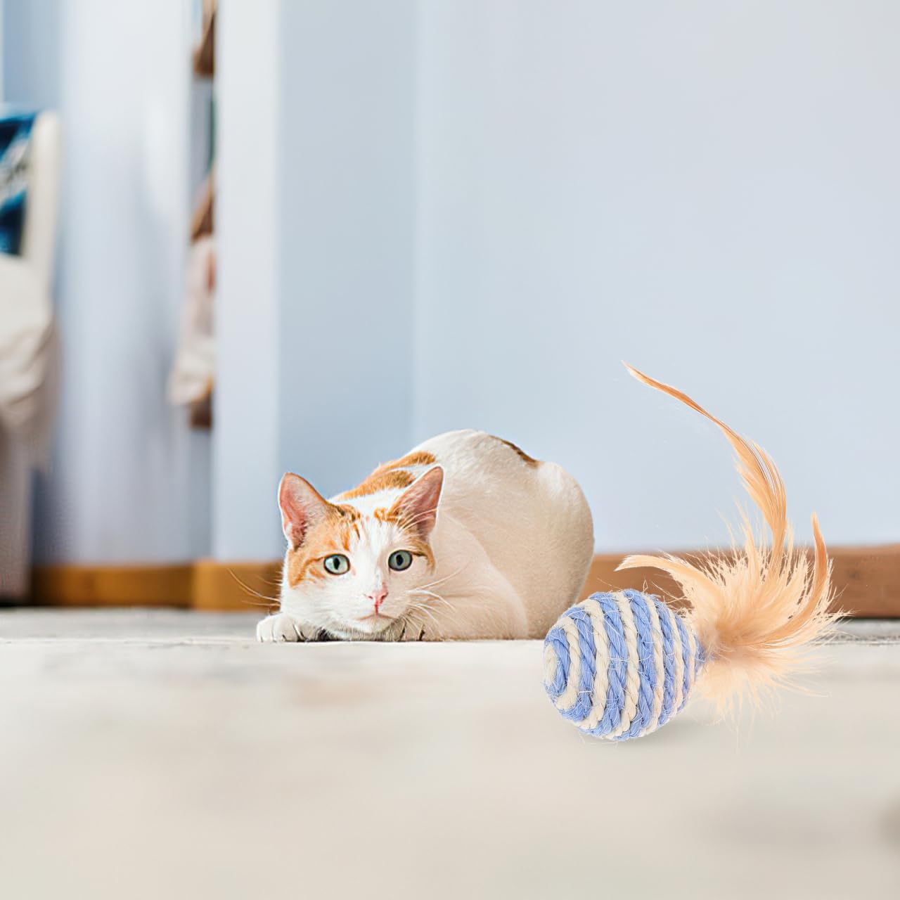 3pcs Cat Toys Balls, Interactive Feather Sisal Ball for Indoor Cats, Rolling Toys Design for Exercise and Fun, 1.96 Inch Size - Random Color
