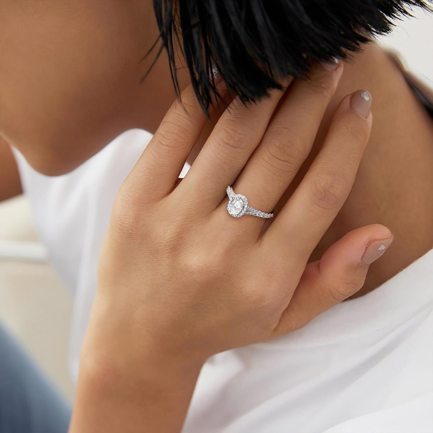 Moissanite Engagement Ring, D Color VVS1 Clarity, 1.2-1.7CT, 925 Sterling Silver with 18K White Gold Plated, Cushion/Heart/Oval/Princess Cut Promise Rings for Women - Image 2