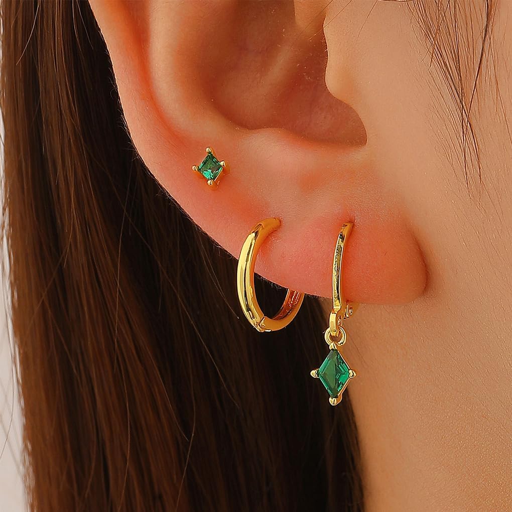 Dainty Gold Stack Huggie Hoop Earrings Set,Tiny Rhinestone Cartilage Earrings for Women,Small Crystal Hoops Dangle Earring Aesthetic Accessories - Image 2