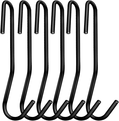 ESFUN Paquete de 12 ganchos en S resistentes de 5 pulgadas, ganchos negros para ollas, ganchos para colgar utensilios de cocina, ollas, sartenes,