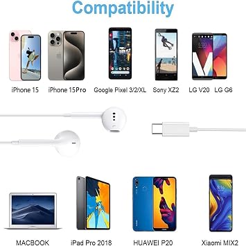 iPhone 15 için Kablolu USB C Kulaklık, Mikrofonlu ve Uzaktan Gürültü Önleyici Kulaklıklı, iPhone 15 Pro Max, iPad, Galaxy S23/S22/S21/S20/Ultra Note 10/20, Pixel 7/6/5/4 için Kablolu USB C Kulaklık