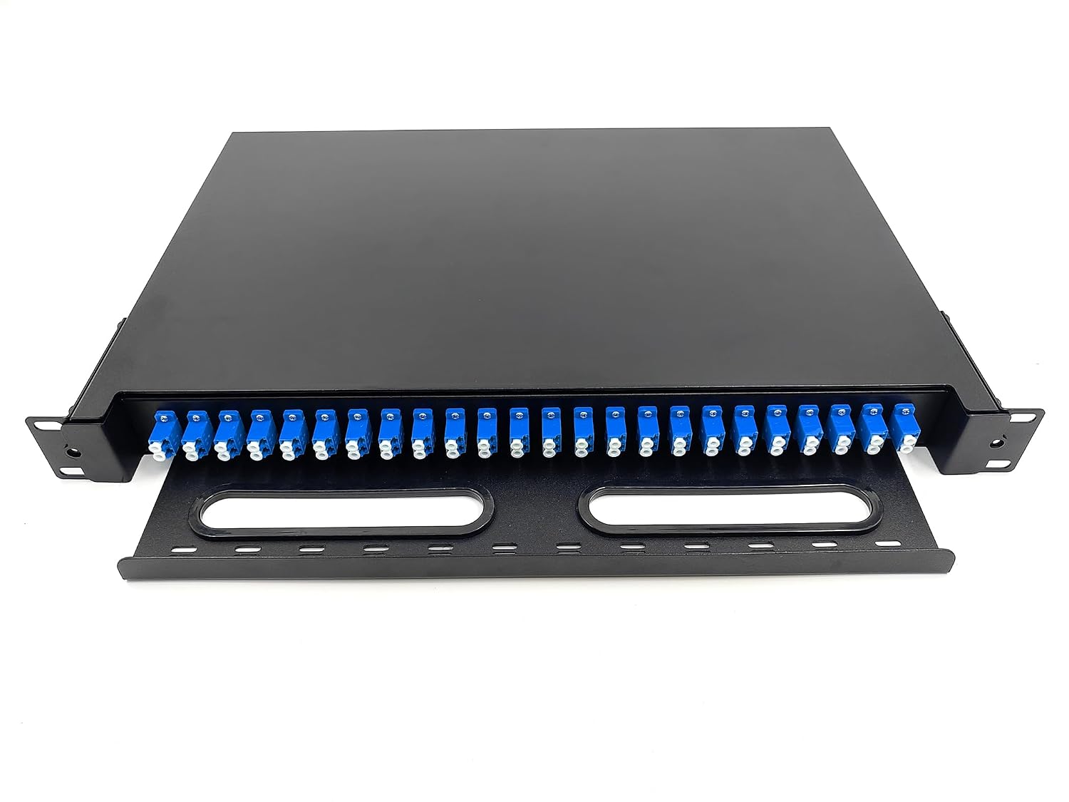 LC-SM 24 Duplex 48 Port Rack Mount Enclosure Box with Splice Trays (Drawer Type Design, Includes 1.2 Meter Pigtail and 24pcs Coupler) Fits for 19" Racks Cabinet