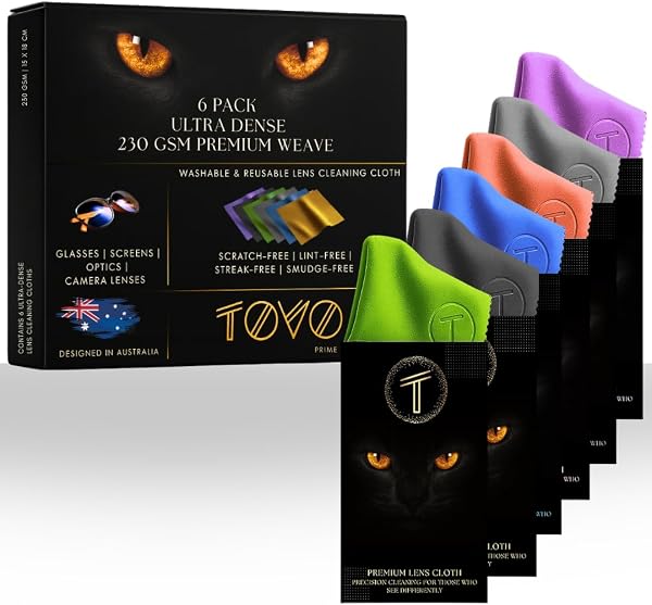 TOVO PRIME Microfiber Lens Cleaning Cloths Pack of 6