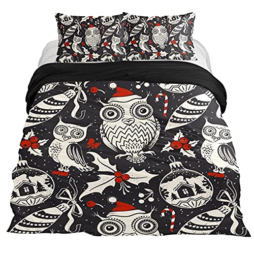 Duvet Covers Set King Owls In Santa Hats And Boots - Soft And Breathable Microfiber Comforter Bedding Set With Zipper Closure For Kids Women Men, 1 Duvet Cover 2 Pillowcase #TOP8