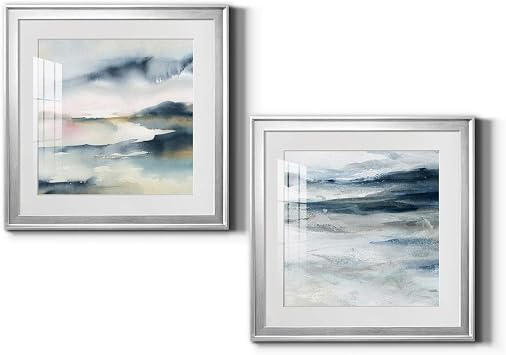 Set of Wall Art, Wall Decor Print, Modern, Contemporary, Rustic, Romantic, Industrial, With Matte Board, Acrylic Glass, and Hanging Hardware - Sunwashed Horizon - Silver Framed 22X22